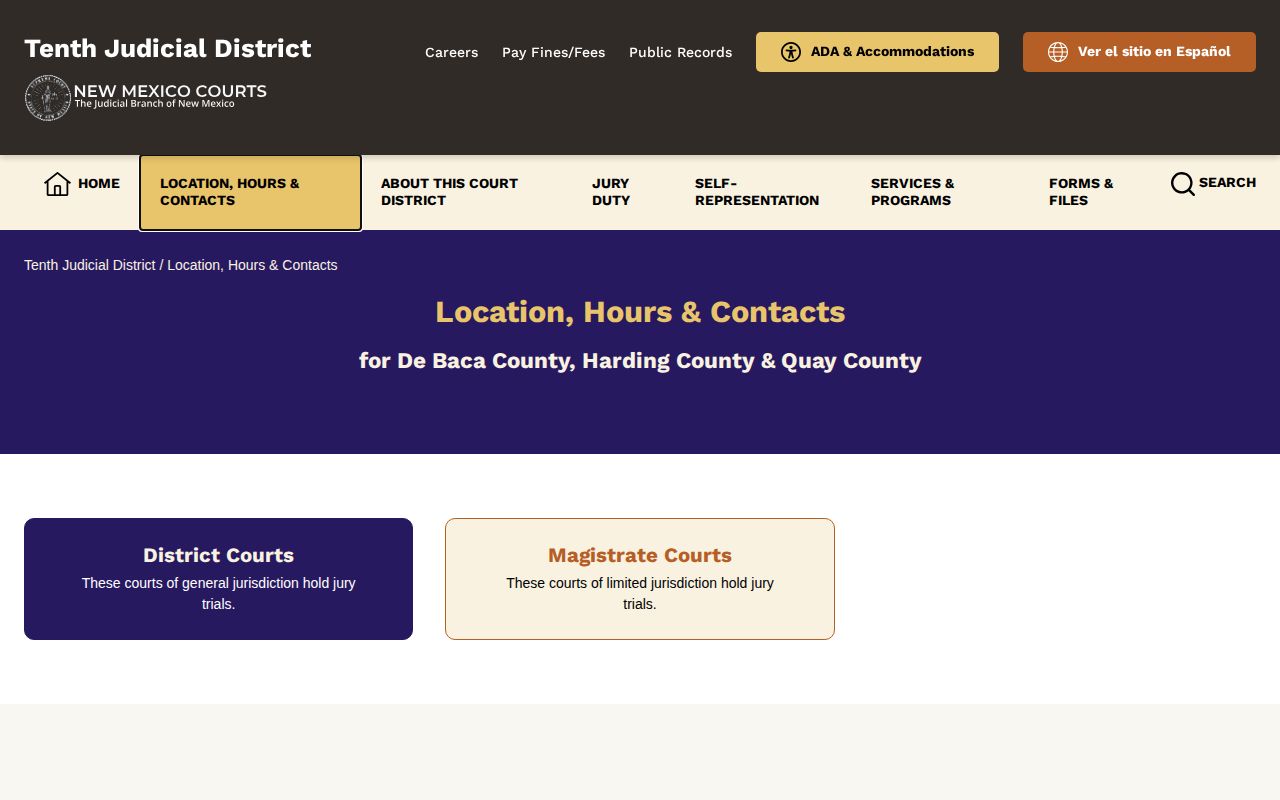 De Baca County warrant record contact context from the Tenth Judicial District