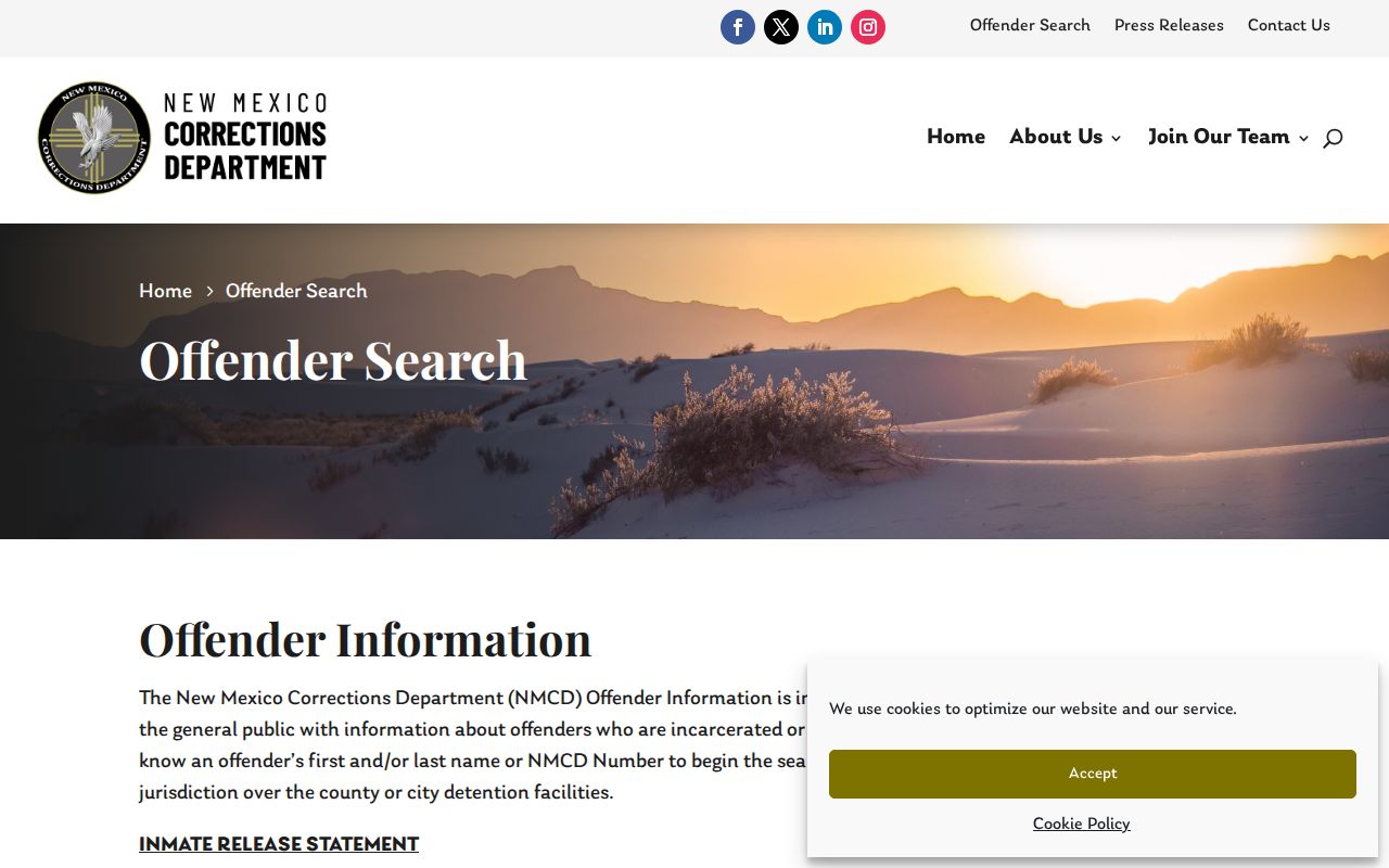 De Baca County state custody offender record search through NMCD